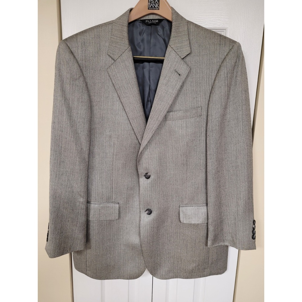 Jos A Bank Men's Black/White‎ Herringbone Silk Camelhair Blazer Sport Coat 42R